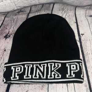 PINK Victoria’s Secret Logo Knit Beanie Black